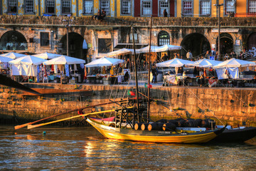 Fototapeta na wymiar Rabelo boat at Porto, Portugal