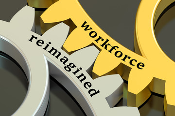 Workforce Reimagined concept on the gearwheels, 3D rendering