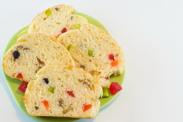 Fruit bread with dry fruit on white
