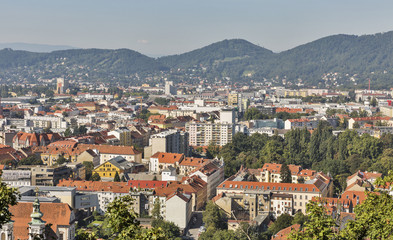 Fototapeta na wymiar Graz aerial cityscape, Austria