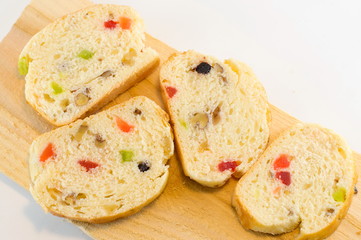Fruit bread with dry fruit on white