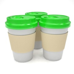 Three paper coffee cups