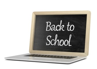 Laptop with chalkboard, back to school, online education concept