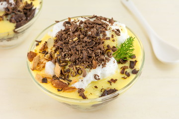 Creamy dessert with chocolate and almonds