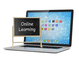  Laptop with chalkboard, online education concept