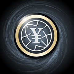 Dark background with abstract spirals and yen icon