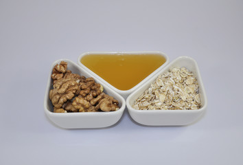 Honey, nuts, oatmeal for breakfast