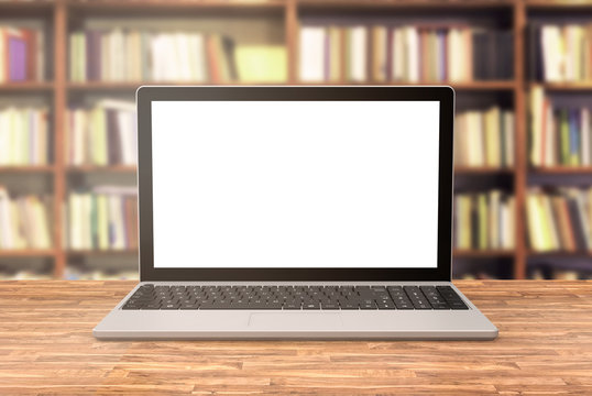 laptop mockup on library background