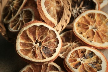 A pile dried oranges