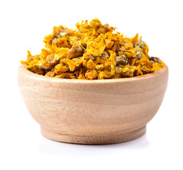 Dried chrysanthemum flowers isolated on white background.