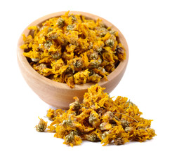 Dried chrysanthemum flowers isolated on white background.