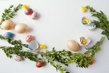 Fototapeta na wymiar Easter eggs painted on a white background 