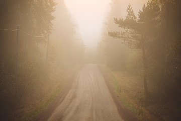 Dirt road and thick fog