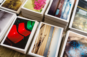 Stack of photos close up