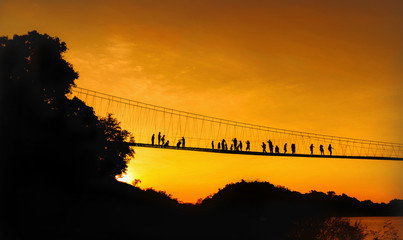 Rope bridge across a river in Kaeng Krachan National Park.