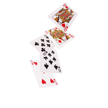 Close up of falling playing cards. Two pair