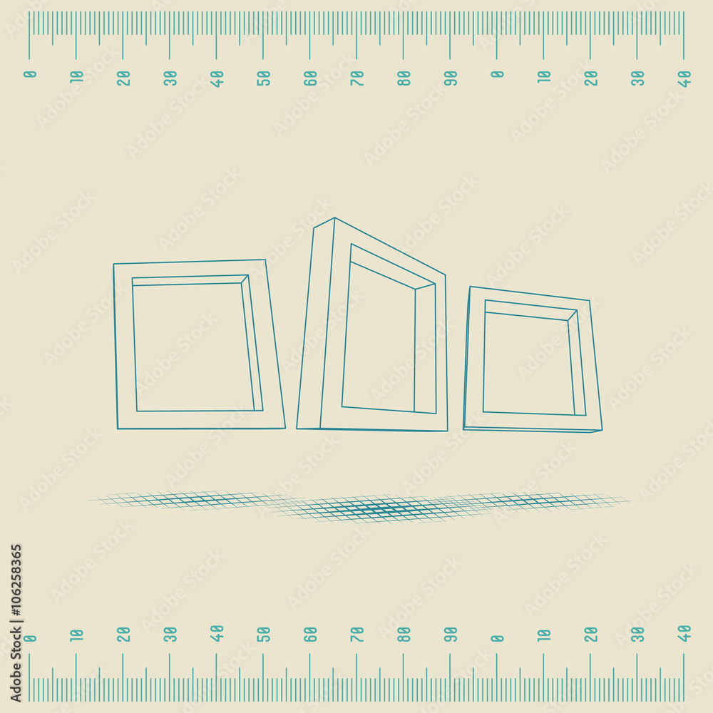 Poster three rectangular 3d frames blueprint