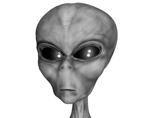 digitally rendered illustration of a space alien with expression