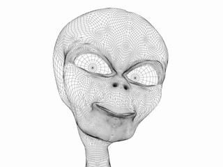 digitally rendered illustration of a space alien with expression