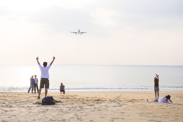 PHUKET, THAILAND - FEBRUARY 9, 2016 : airplane flying over beaut