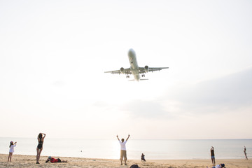 PHUKET, THAILAND - FEBRUARY 9, 2016 : airplane flying over beaut