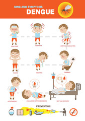 Dengue fever symptoms info graphics and icon  prevention. vector illustration.