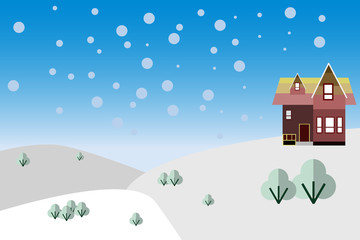 Obraz na płótnie Canvas Wooden hut in the snow, nature, flat illustration 