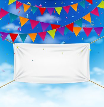 Colorful bunting flags with textile banner 