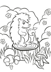 Little cute hedgehog sits on the stump