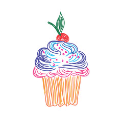 Cupcake in doodle style, sketch, vector