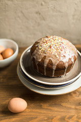 Easter cake with icing and eggs