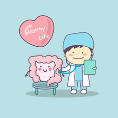 cute cartoon doctor check intestine