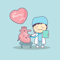 cute cartoon doctor check heart
