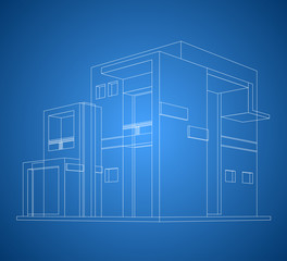 Built new house wireframe vector on a blue background