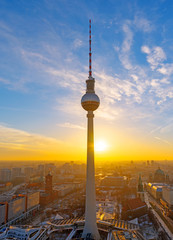 Lovely sunset at the Television Tower in Berlin, Germany