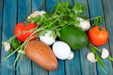 vegetables on wooden table