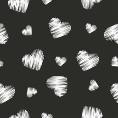 Seamless vector black and white decorative background with hearts. Print. Repeating background. Cloth design, wallpaper.