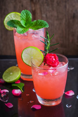 Refreshing summer drink with Strawberry in glasses