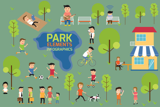 Park infographics elements, people having activities in the park