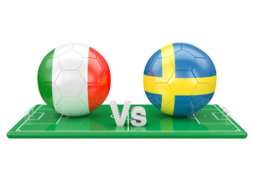 Italy / Sweden soccer game over soccer field
