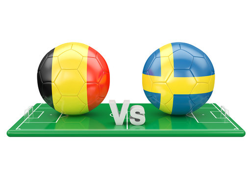 Belgium / Sweden soccer game over soccer field
