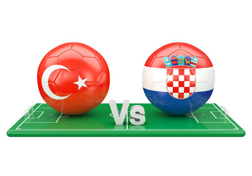 Turkey / Croatia soccer game over soccer field