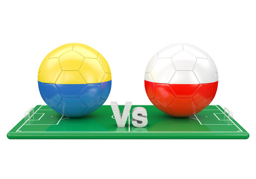Ukraine / Poland soccer game over soccer field
