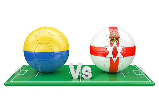 Ukraine / Northern Ireland soccer game over soccer field