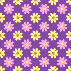 Pink and yellow flowers seamless pattern