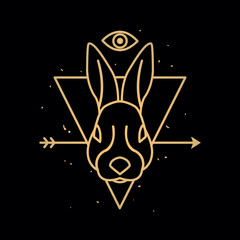 Head of rabbit in triangle. Outline emblem and badge