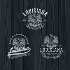 Луизиана штат Америки, стилизованные эмблемы на темном фоне