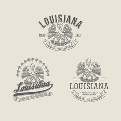 Луизиана штат Америки, стилизованные эмблемы на светлом фоне