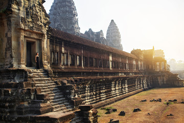 Cambodia Famous Landmark. World Largest Religious Monument, Prasat Angkor ( Nokor ) Wat Temple Complex, Siem Reap. Ancient Khmer Architecture. Tourist Attraction, Travel Destination In Asia. Heritage