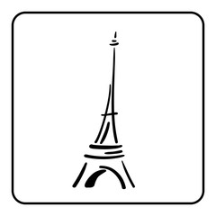 Eiffel Tower in a simple sketch style. Big famous symbol of Paris, France, romantic, love. Doodle french art. Landmark architecture hand draw. Isolated contour on white background. Vector illustration